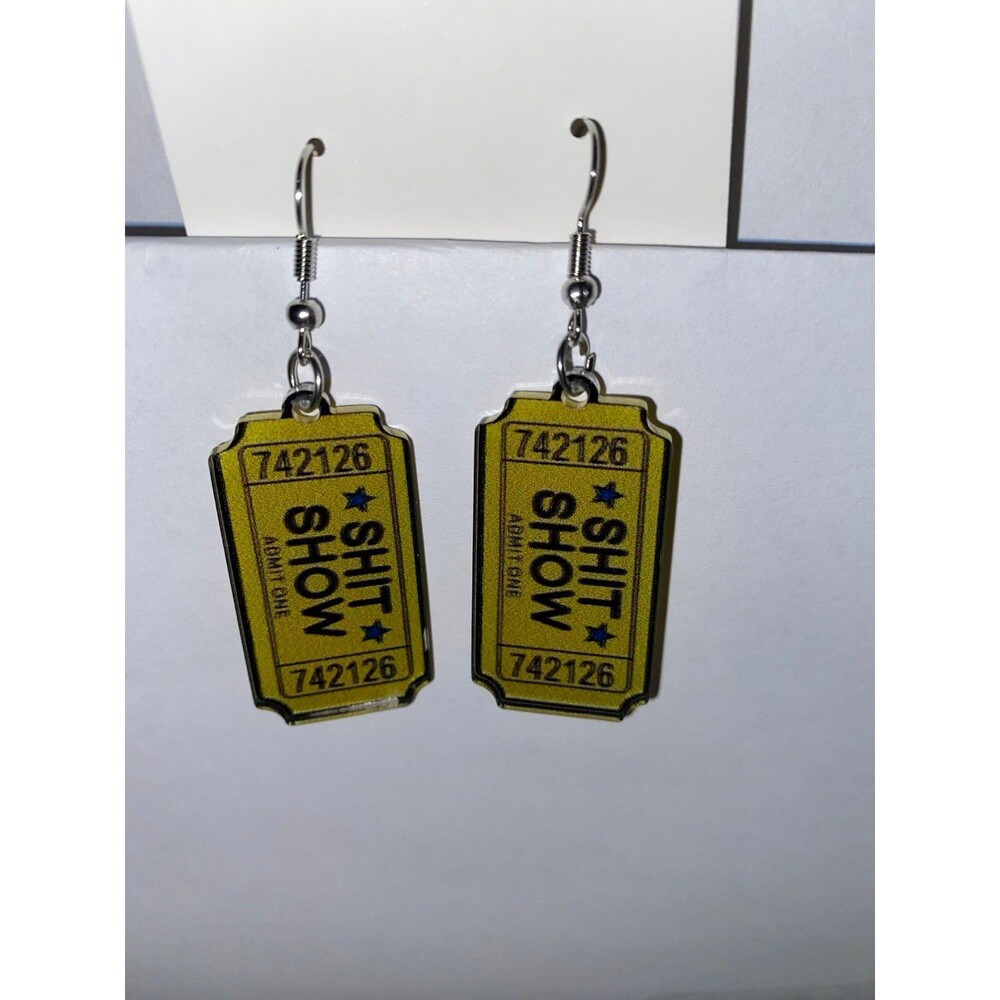 Earrings “Shi!! Show” Whimsical Humorous Funny Saying Statement Jewelry - Picture 5 of 5